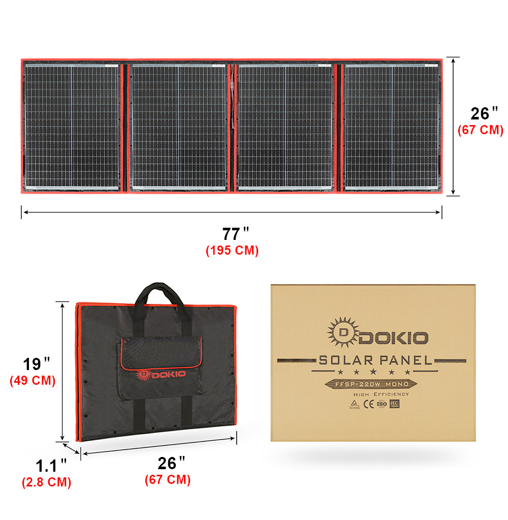 Solar Panel 200W - Dokio العلامة التجارية مرنة قابلة للطي